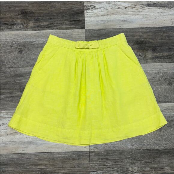 NWT J Crew Lime Neon Yellow Womens 2 Lined Pull On Drawstring‎ Linen Mini Skirt - Picture 1 of 13